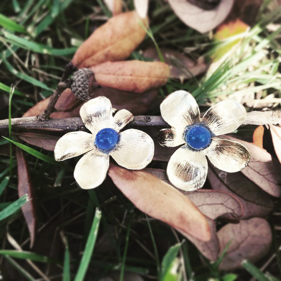 Flower Earrings - Blue Onyx