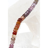 Close-up of the La Vie en Rose necklace highlighting faceted multicolor spinel rondelles, revealing their subtle brilliance, texture, and refined craftsmanship.