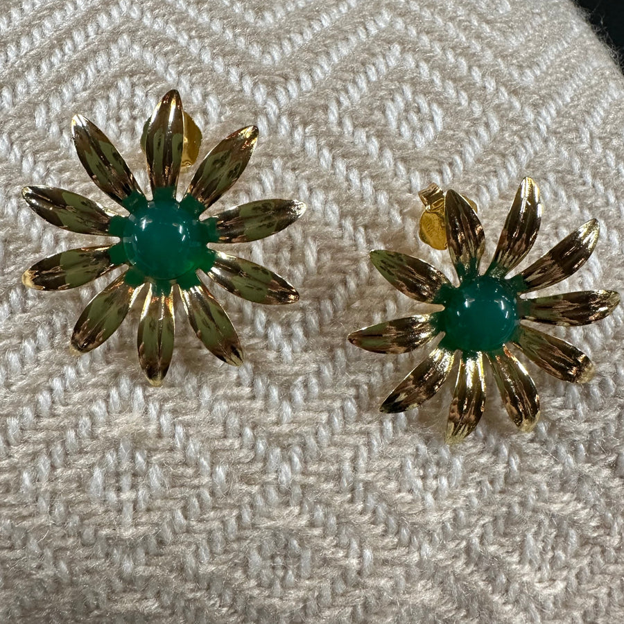 Sunflower Earrings - Green Onyx