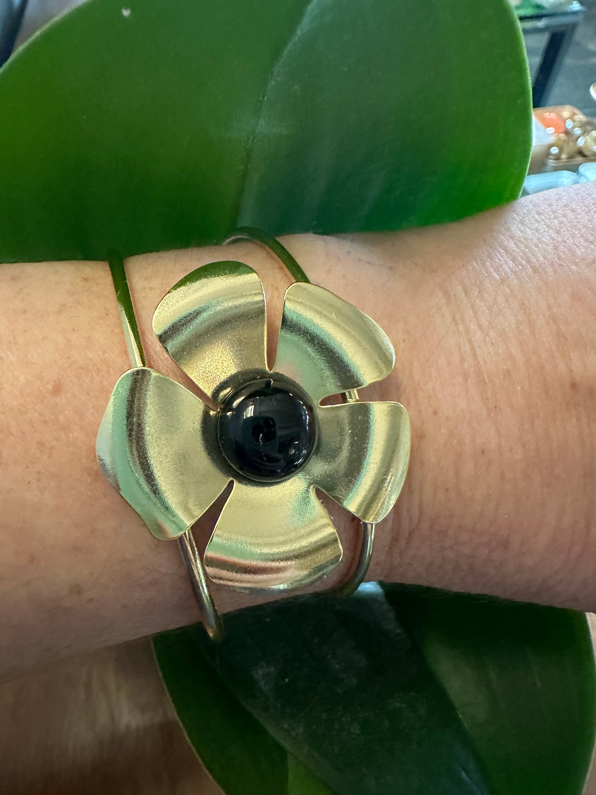 Flower Cuff w/ cheapest Onyx Center