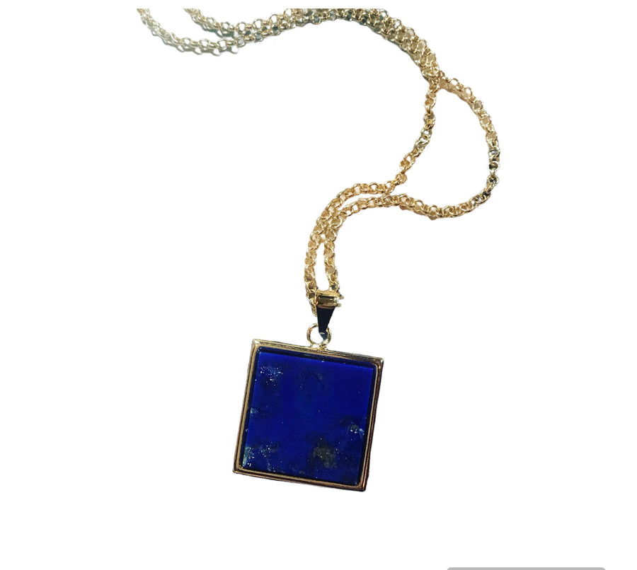 Square Pendant Necklace - Lapis Lazuli