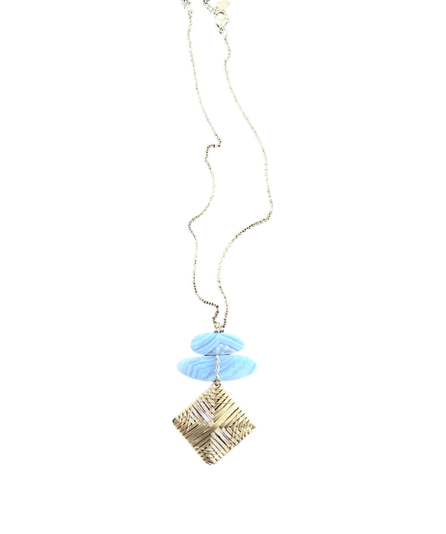 Handwoven Basket Necklace - Blue Lace