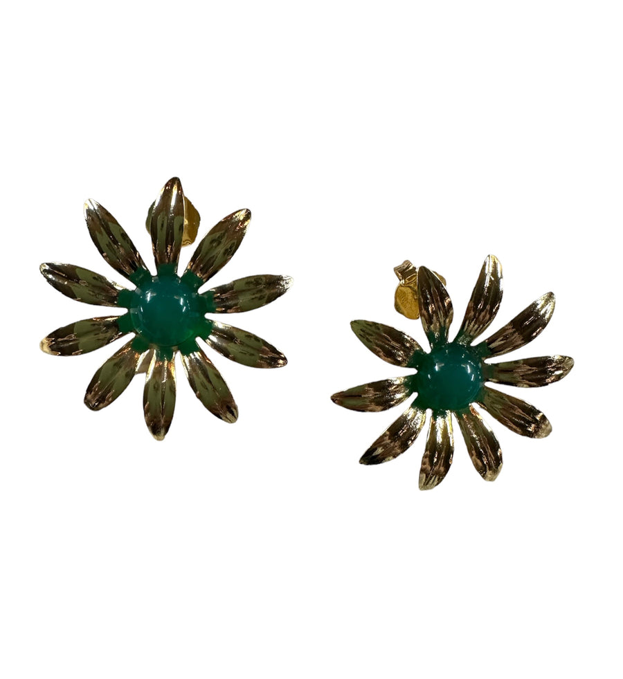 Sunflower Earrings - Green Onyx