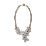 Flor del Mar conch shell and freshwater pearl necklace featuring sculptural floral motifs handcrafted from natural blush conch shell and freshwater pearls.