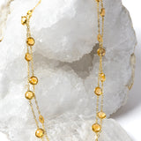 Golden Hour Citrine Necklace styled as a two-strand necklace, showcasing natural faceted citrine gemstones in gold-plated bezel settings for an elegant and versatile look.