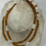 Golden Velvet 33-inch citrine and baroque pearl necklace styled doubled for a shorter two-strand look.