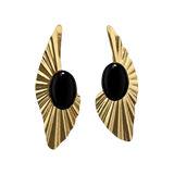 Solari black onyx statement earrings featuring natural black onyx, a sculptural gold-plated design, and a lightweight silhouette with bold, contemporary elegance.