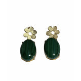 Flower Earrings with Cabochon – Malachite - Anny Stern Jewelry