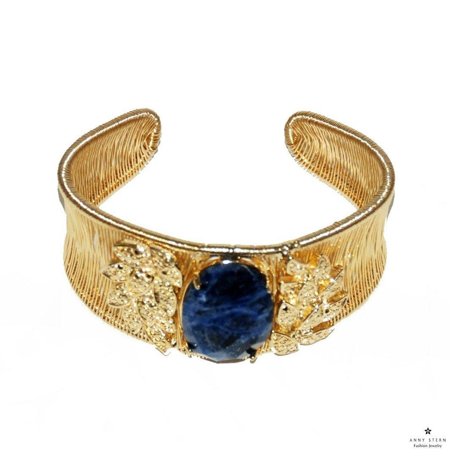 Woven Cabochon Leaf Cuff - Sodalite - Anny Stern Jewelry