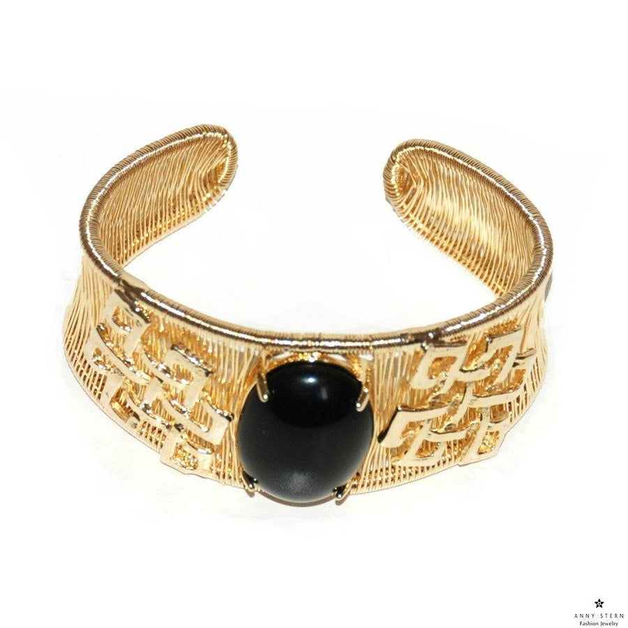 Woven Cabochon with Accent Cuff – Black Onyx - Anny Stern Jewelry