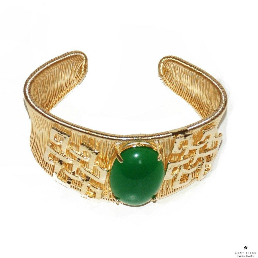 Woven Cabochon with Accent Cuff – Green - Anny Stern Jewelry
