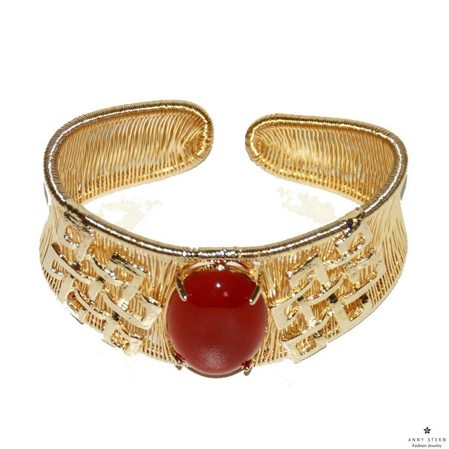 Woven Cabochon with Accent Cuff - Red Agate - Anny Stern Jewelry