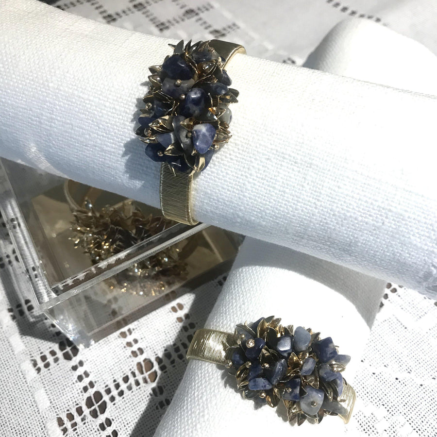 Set of 2 - Leaves & Sodalite Cluster Napkin Rings - Anny Stern Jewelry