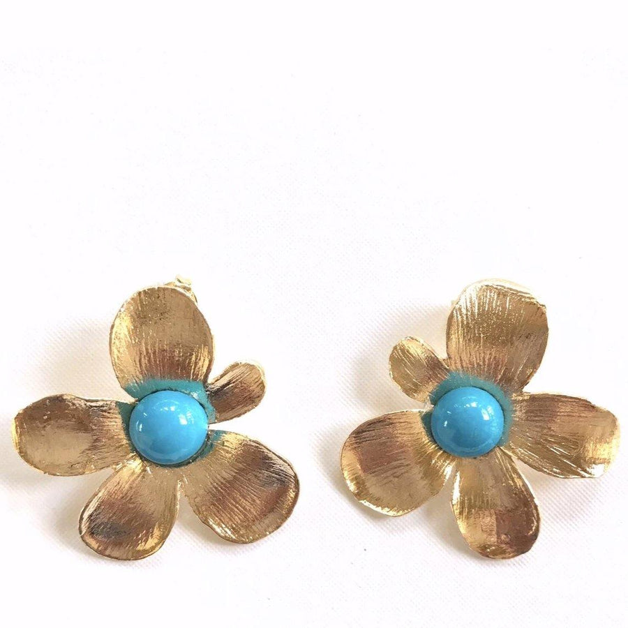 Flower Earrings - Howlite Turquoise - Anny Stern Jewelry