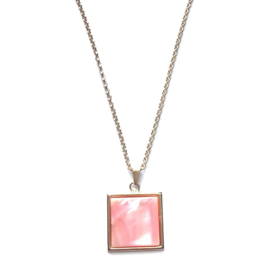 Square Pendant Necklace - Pink Mother of Pearl - Anny Stern Jewelry