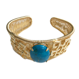 Woven Cabochon Bracelet With Accent Cuff - Stabilized Turquoise - Anny Stern Jewelry