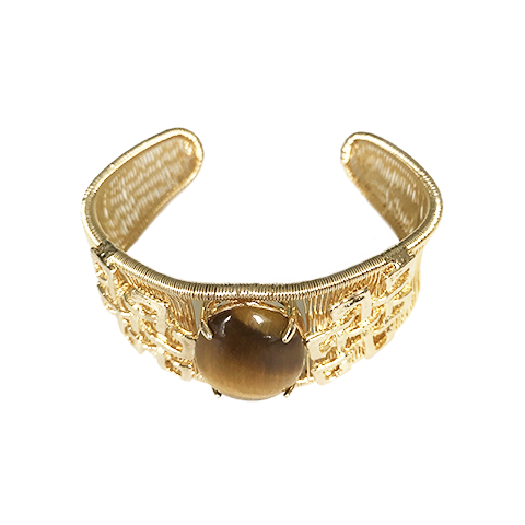 Woven Cabochon Bracelet With Accent Cuff - "Tiger Eye" - Anny Stern Jewelry