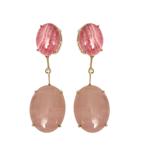 Duet Earrings - Rhodocrosite/Rose Quartz - Anny Stern Jewelry